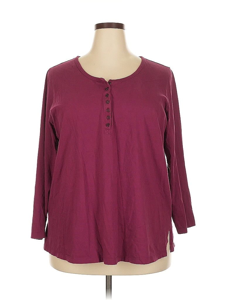 Woman Within 100% Cotton Burgundy Long Sleeve Blouse Size 22 - photo 1
