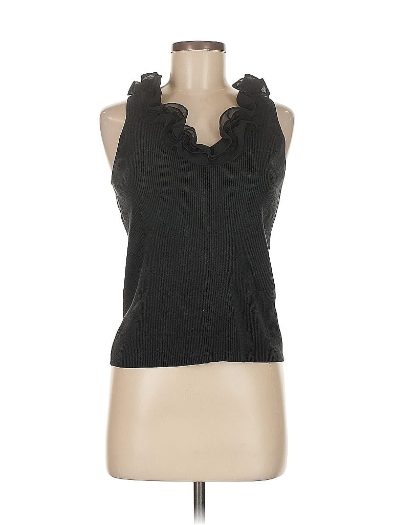 Pre-owned Grace Elements Sleeveless Silk Top Black Halter Neckline Tops