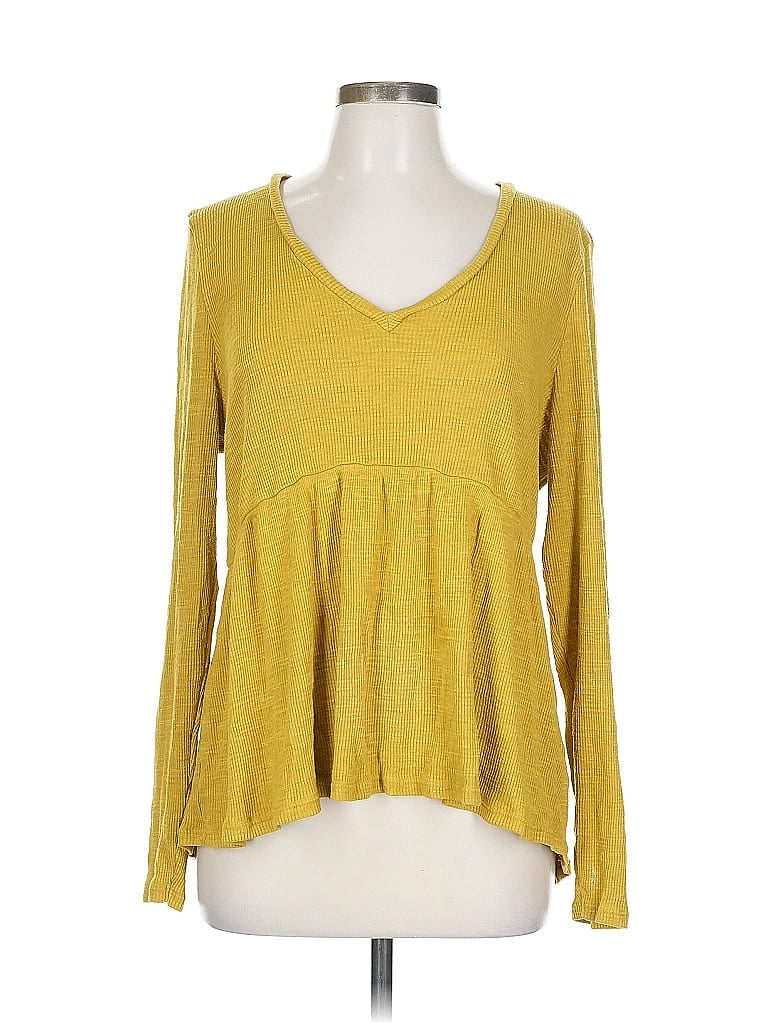 Pre-owned T.la Long Sleeve Top Yellow V Neck Tops