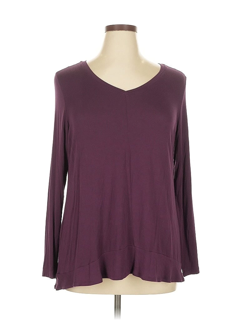 LOGO by Lori Goldstein Burgundy Purple 3/4 Sleeve T-Shirt Size 1X - photo 1