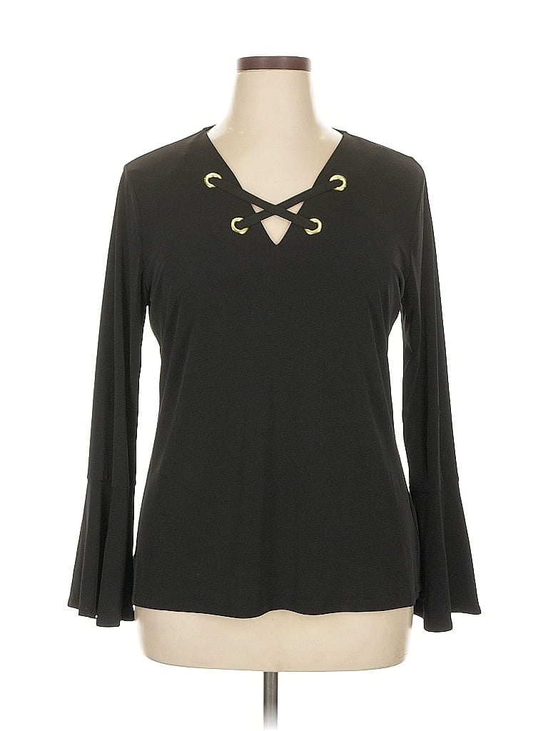 Pre-owned Michael Michael Kors Long Sleeve Top Black Keyhole Neckline Tops