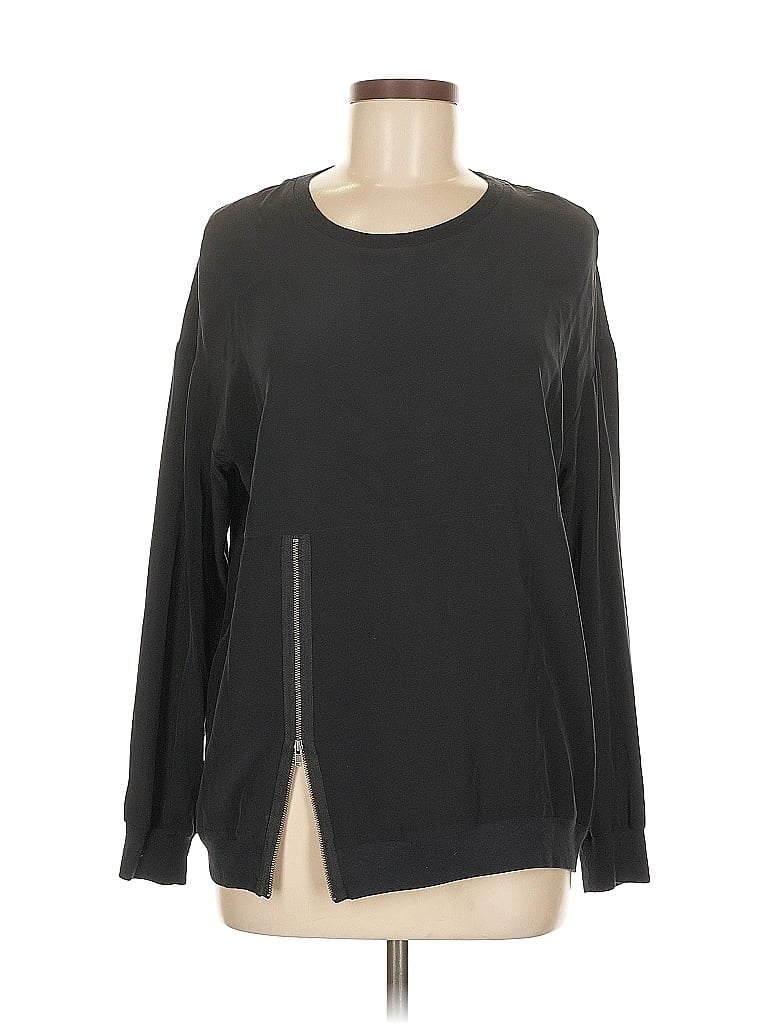 Pre-owned Pjk Patterson J. Kincaid Long Sleeve Top Black Crew Neck Tops