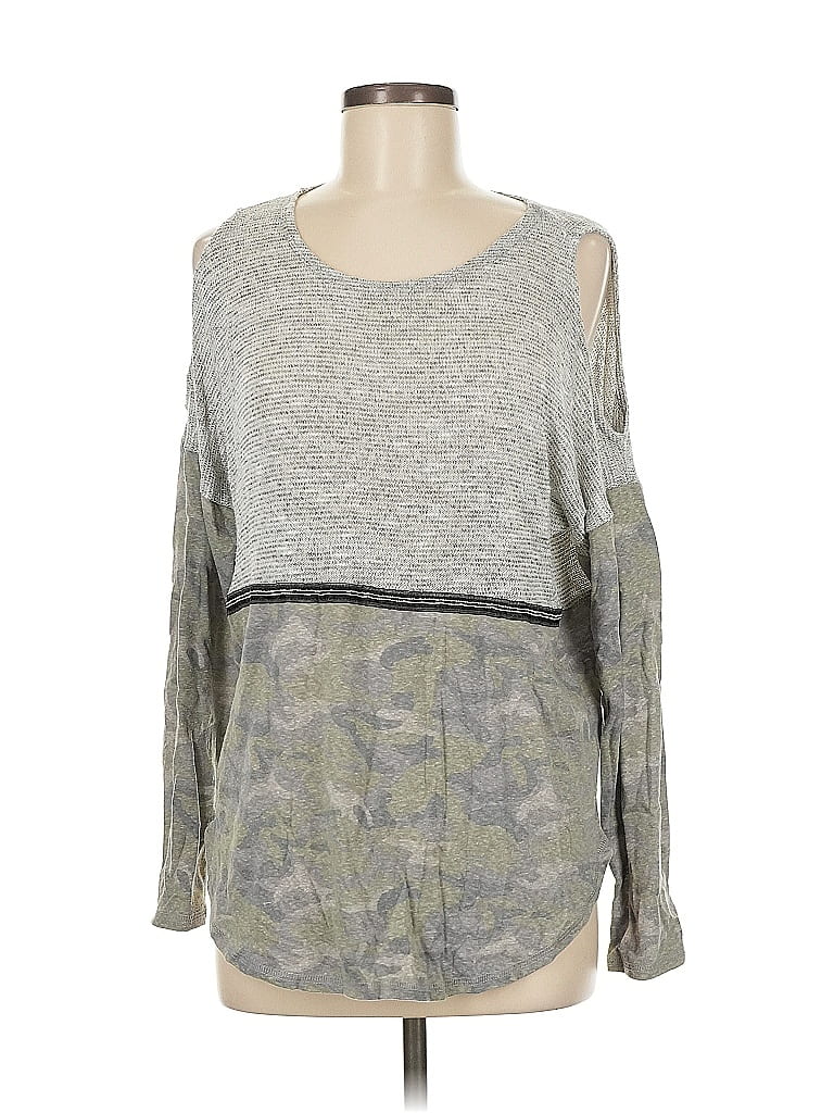 Pre-owned Inc International Concepts Long Sleeve Top Gray Cold Shoulder Neckline Tops