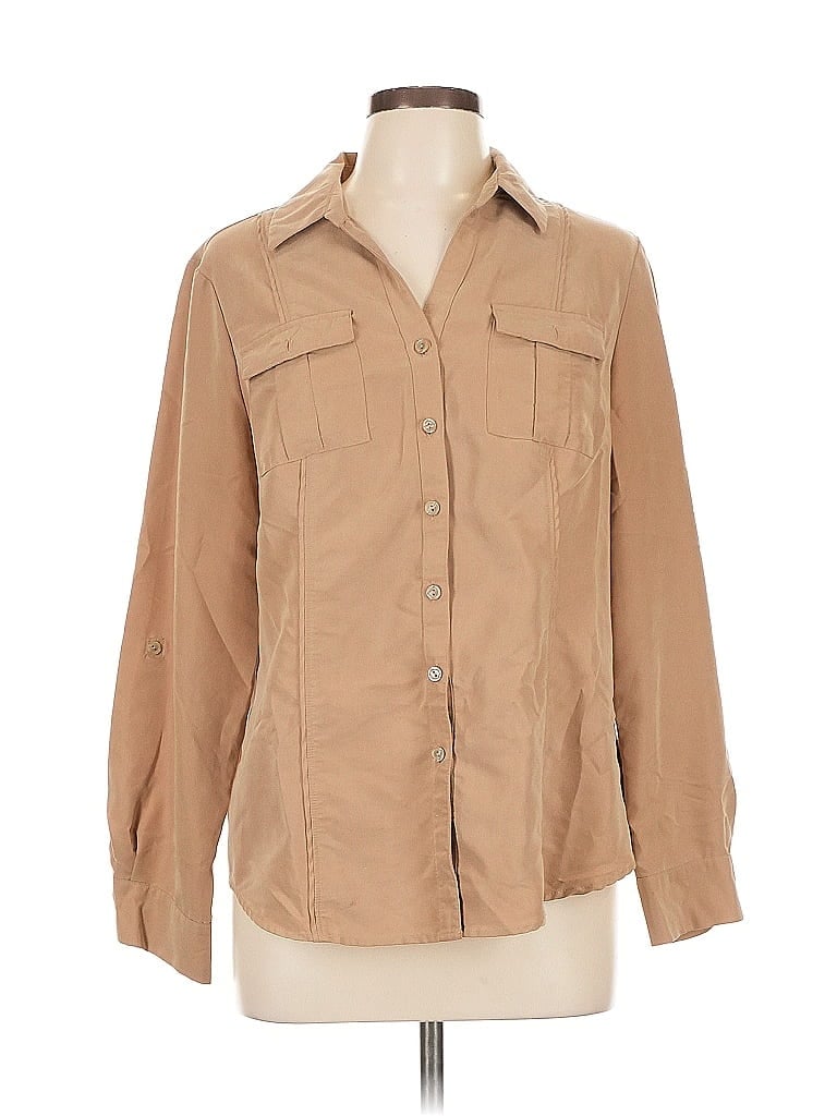 Pre-owned Roz & Ali Long Sleeve Button Down Shirt In Brown