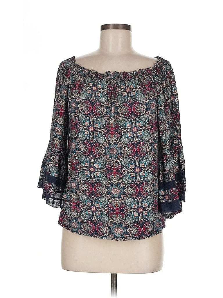 Pre-owned Solitaire 3/4 Sleeve Blouse In Blue