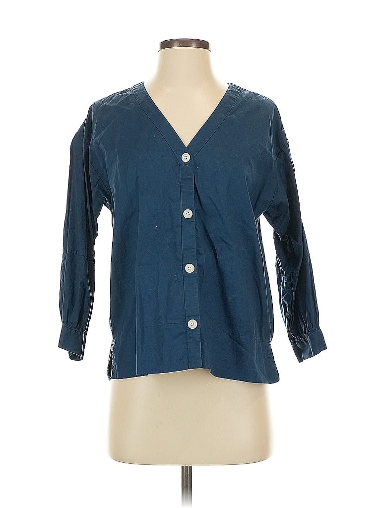 Pre-owned Everlane 3/4 Sleeve Button Down Shirt In Blue