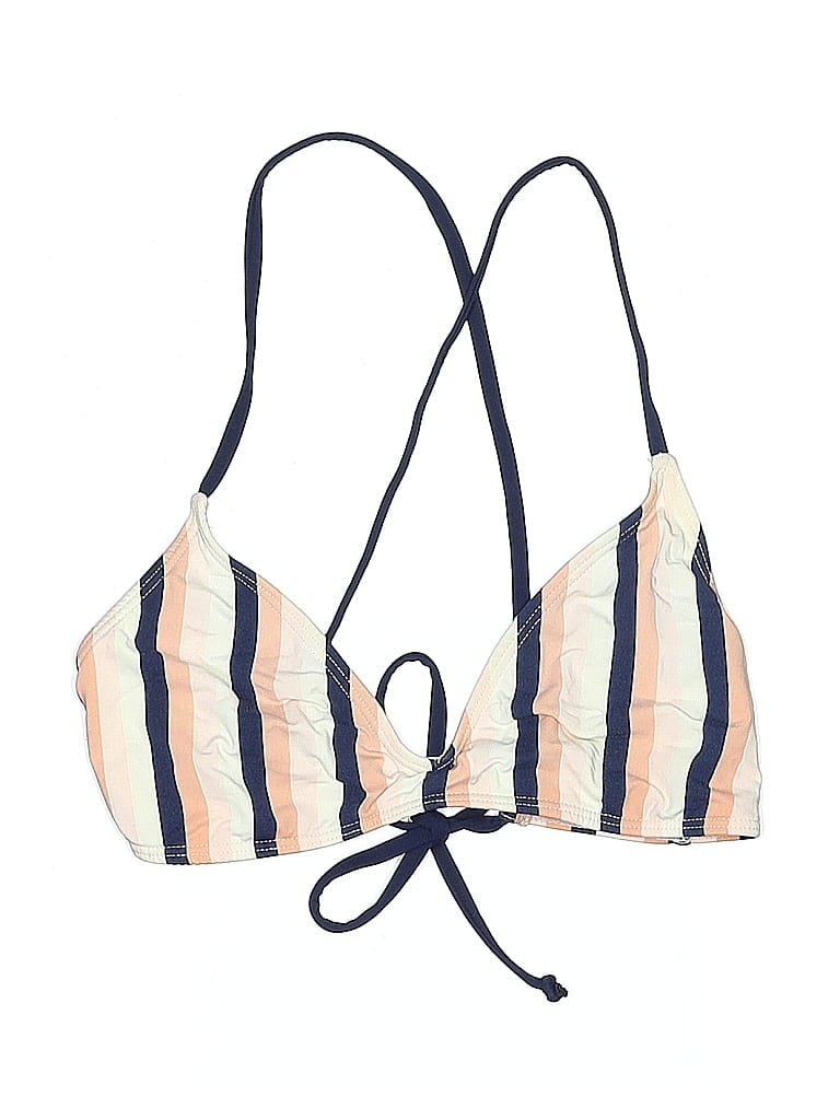 Pre-owned Carve Designs Swimsuit Top Ivory Stripes Pattern Swimwear In White