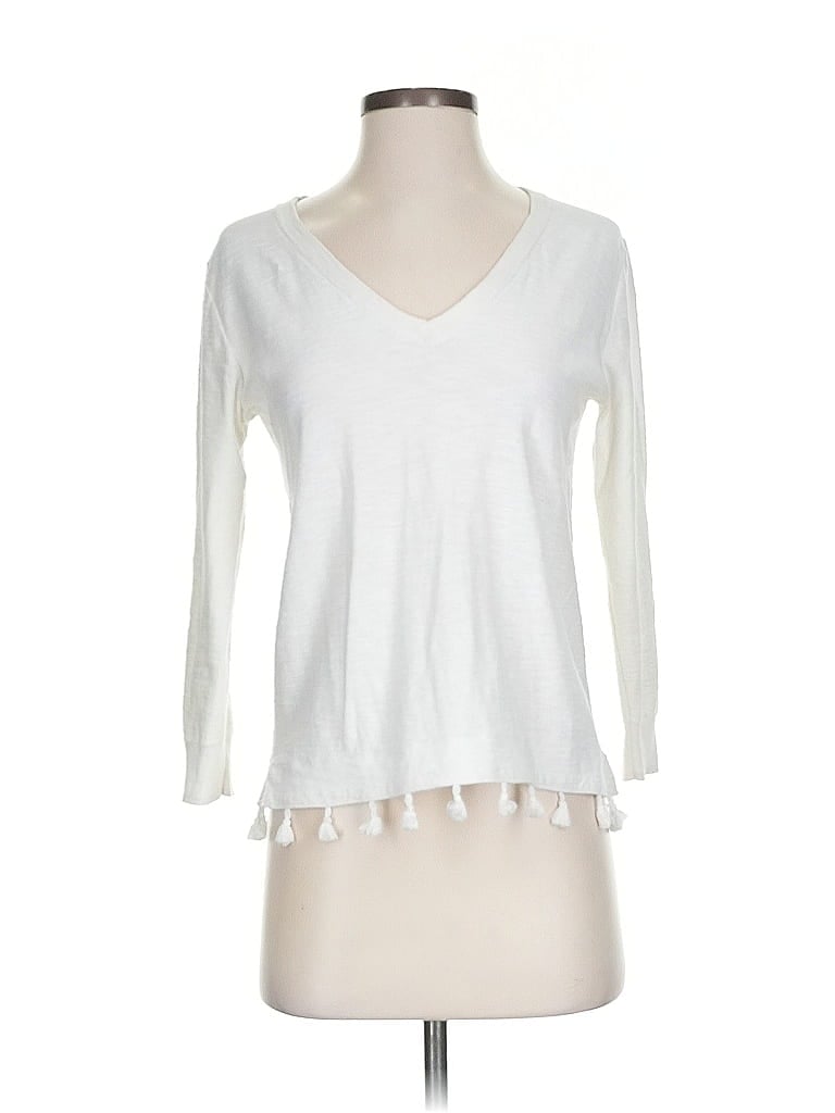 Pre-owned J.crew Factory Store 3/4 Sleeve Top Ivory V Neck Tops In White