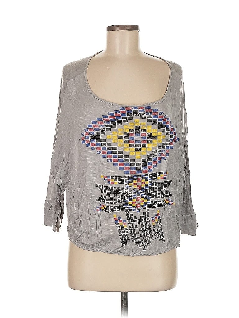 Pre-owned Vintage Havana 3/4 Sleeve Top Gray Square Neckline Tops