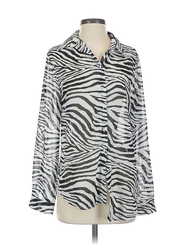 Princess Polly 100% Polyester Animal Print Silver Black Long Sleeve Blouse Size 4 - photo 1
