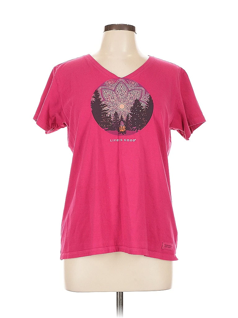 Life Is Good 100% Cotton Pink Short Sleeve T-Shirt Size L - photo 1