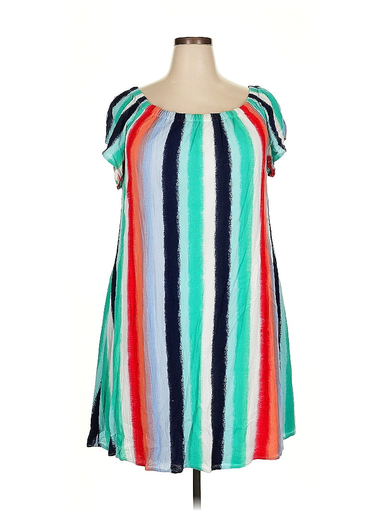 Lane Bryant Outlet 100% Rayon Stripes Teal Casual Dress Size 18 - 20 Plus - photo 1
