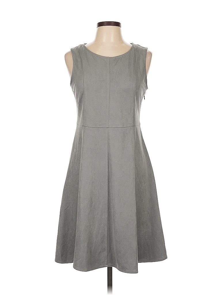 Mystree 100% Polyester Solid Gray Casual Dress Size L - photo 1