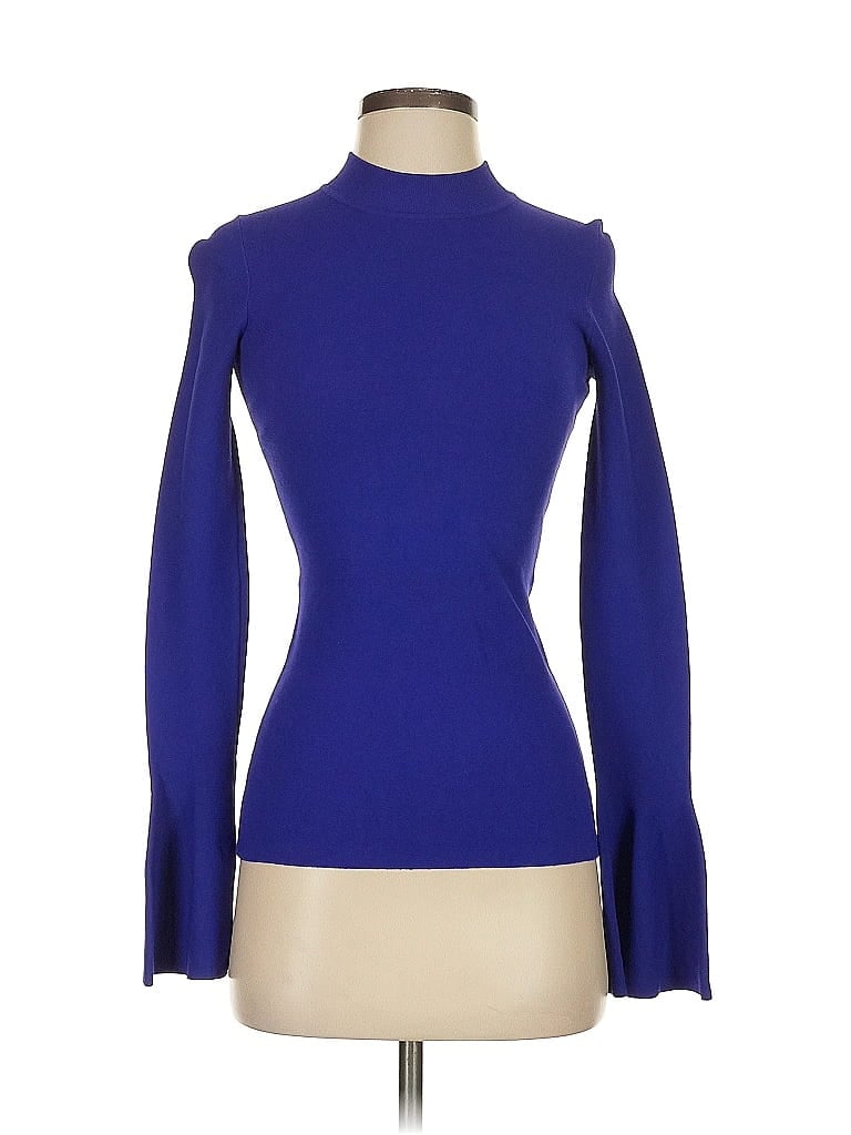 Pre-owned Diane Von Furstenberg Long Sleeve Top Blue Turtleneck Tops