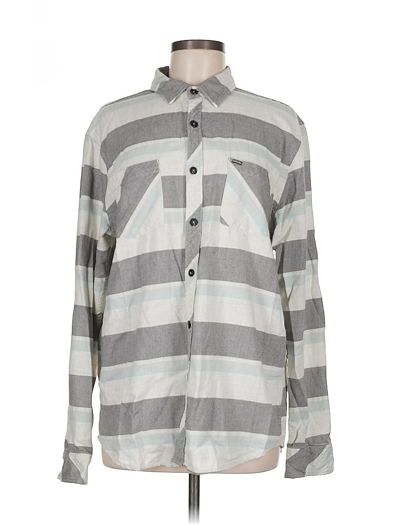 Rip Curl Stripes Gray Long Sleeve Button-Down Shirt Size M - photo 1