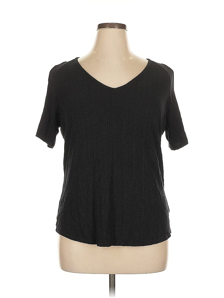 Pre-owned Jennifer Lopez Short Sleeve Top Black V Neck Tops