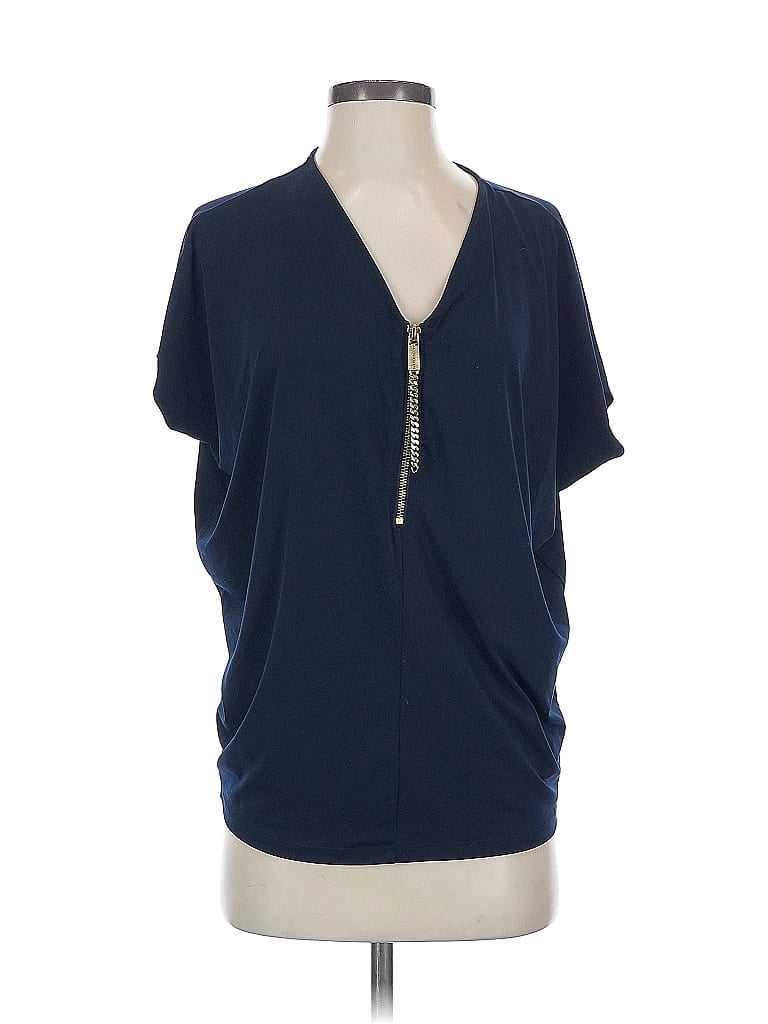 Click to view more detailed imagery on our partner's website Pre-owned Michael Michael Kors Short Sleeve Top Blue Solid Pattern V Neck Tops