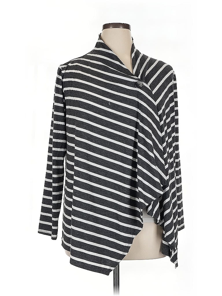 Pre-owned Ab Studio 3/4 Sleeve Top Gray Stripes Pattern Cowl Neck Tops