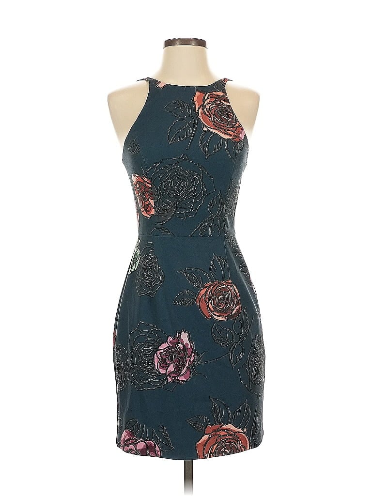 Black Halo Graphic Teal Cocktail Dress Size 2 - photo 1