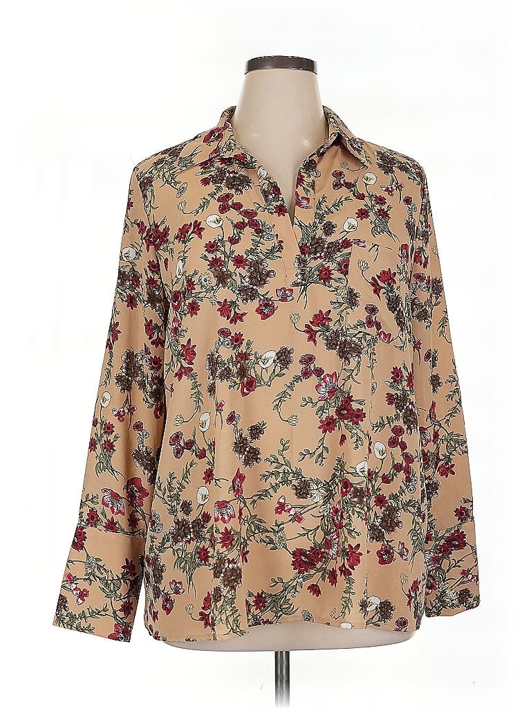 Pre-owned Pleione Long Sleeve Blouse In Brown