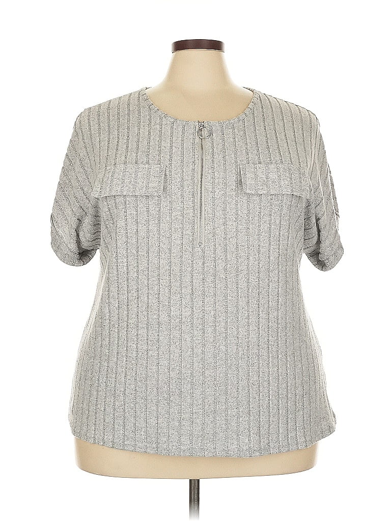 Pre-owned Shein Curve Short Sleeve Top Gray Keyhole Neckline Tops
