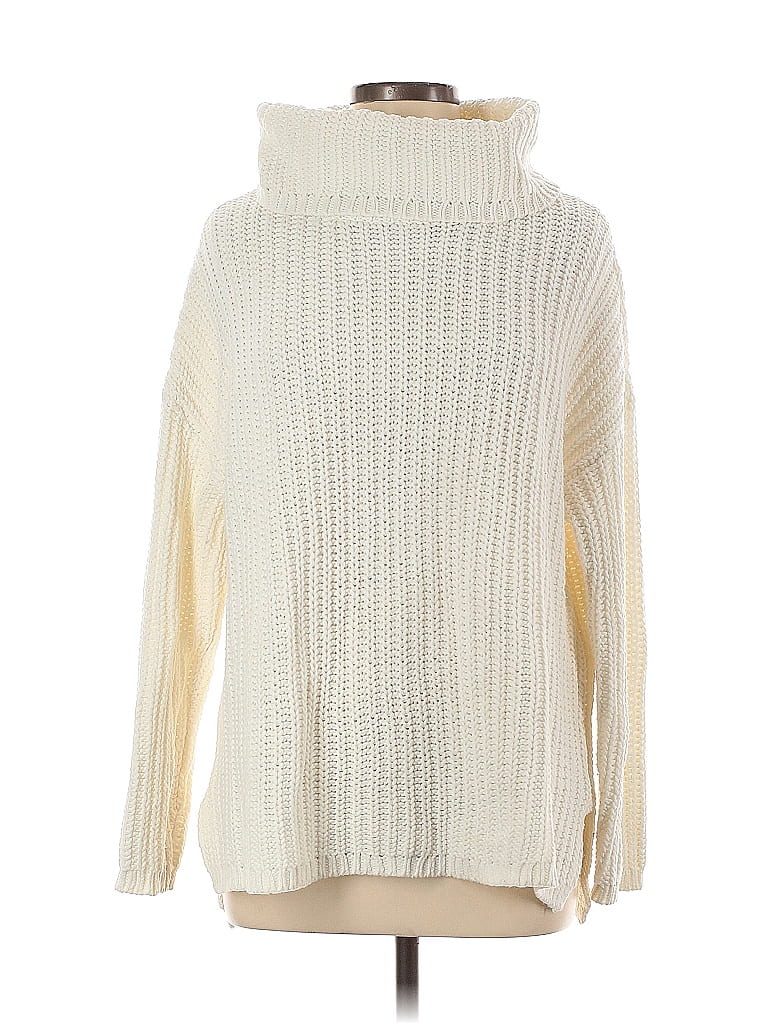 Haven Well Within Size L Women's Tan Ribbed Turtle Neck Long Sleeve Top
