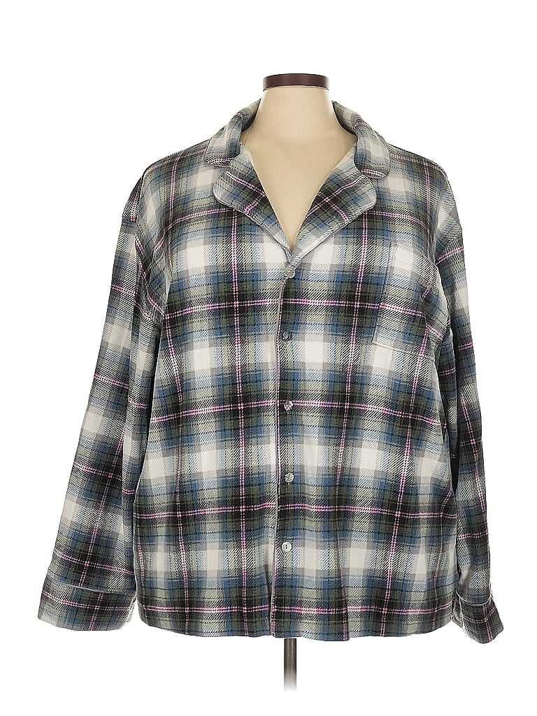 SKIMS Plaid Gray 3/4 Sleeve Blouse Size 4X - photo 1