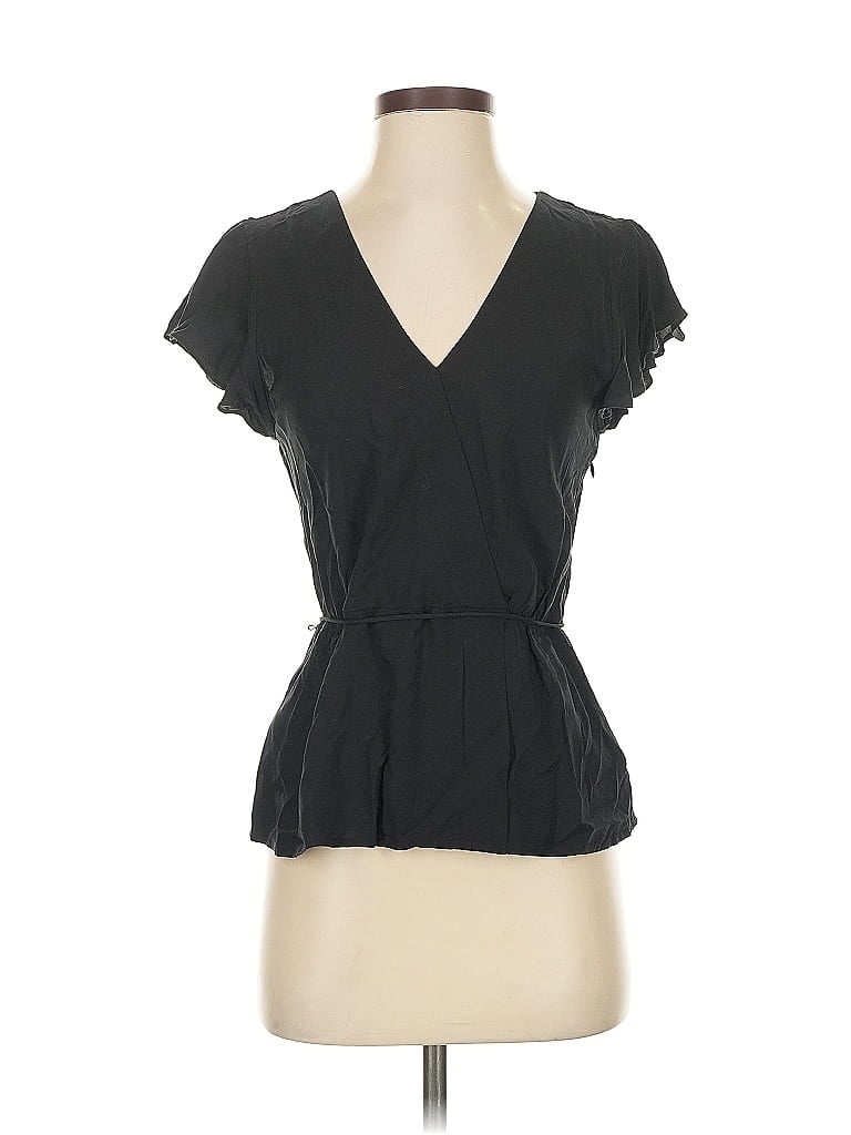 Pre-owned J. By J.crew Short Sleeve Top Black V Neck Tops