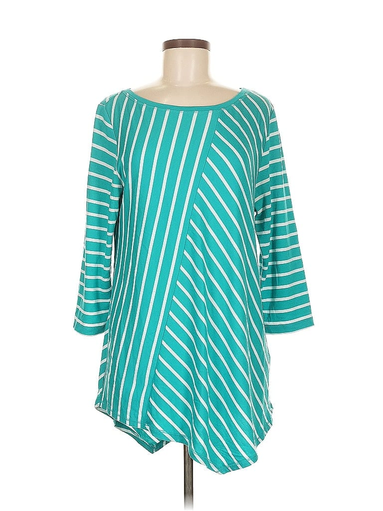 Ruby Rd. Stripes Teal Blue 3/4 Sleeve T-Shirt Size M - photo 1