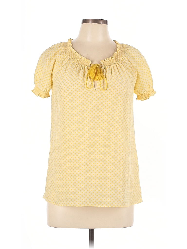 Click to view more detailed imagery on our partner's website Pre-owned Joie Short Sleeve Silk Top Yellow Keyhole Neckline Tops