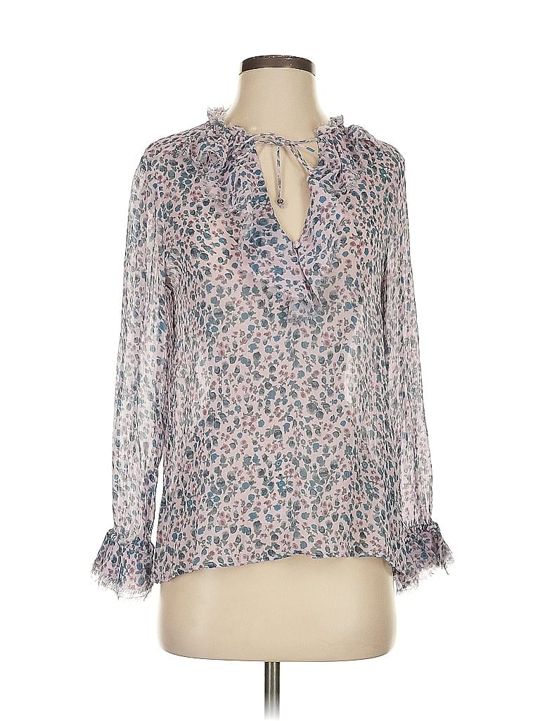 Pre-owned Paige 3/4 Sleeve Silk Top Gray Plunge Neckline Tops