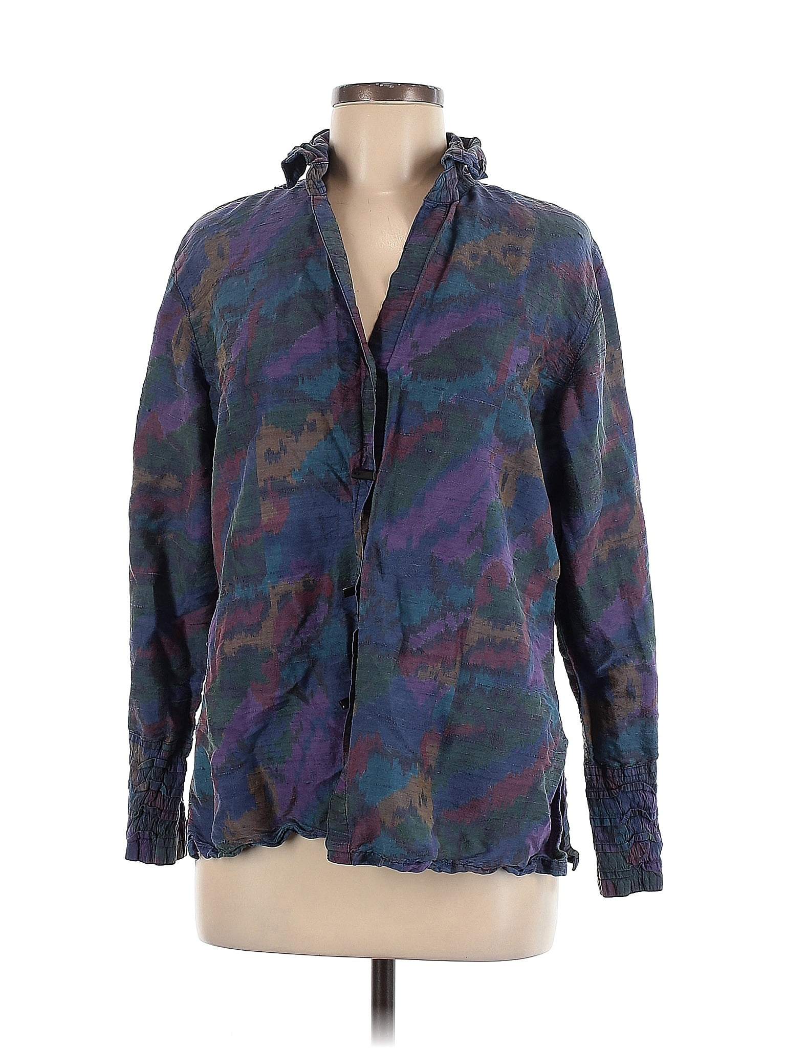Alo 100% Silk Tie-dye Purple Blue Long Sleeve Silk Top Size M