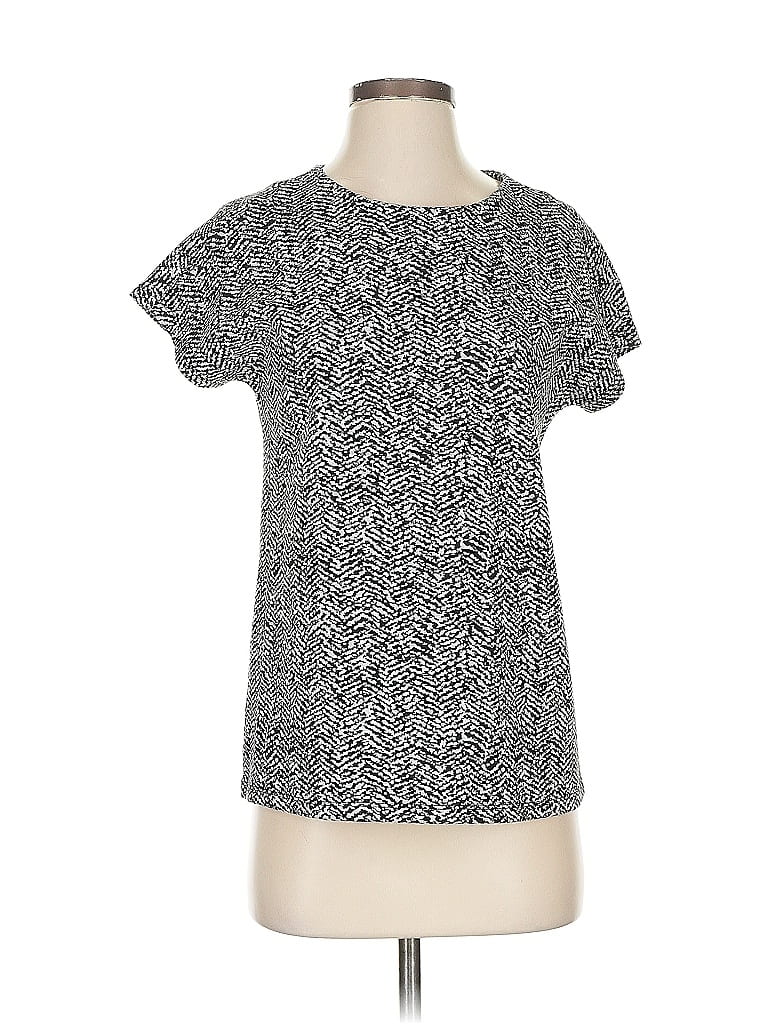 Pre-owned Cynthia Rowley Tjx Short Sleeve Top Silver Keyhole Neckline Tops