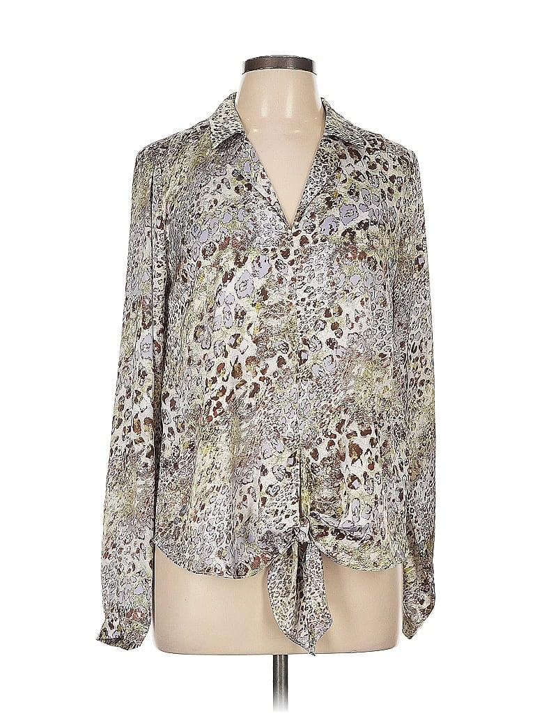 Mystree 100% Polyester Animal Print Silver Long Sleeve Blouse Size L - photo 1
