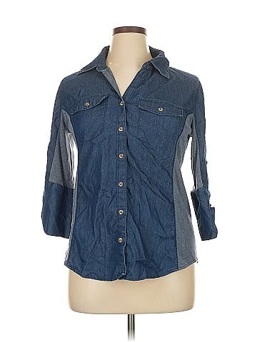 NY Collection 3/4 Sleeve Button-Down Shirt (view 1)