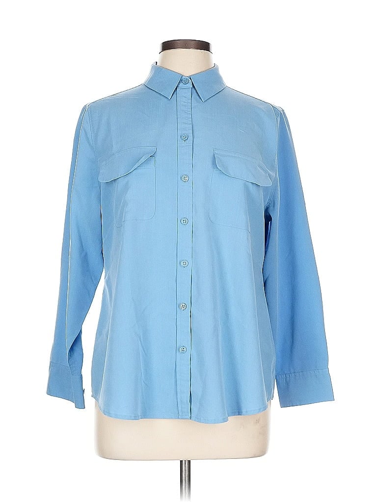Pre-owned Chico's Long Sleeve Button Down Shirt In Blue