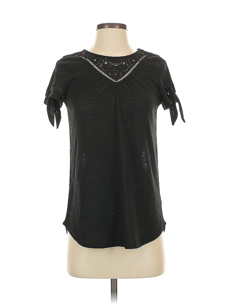 Pre-owned Liz Claiborne Short Sleeve Top Black Keyhole Neckline Tops