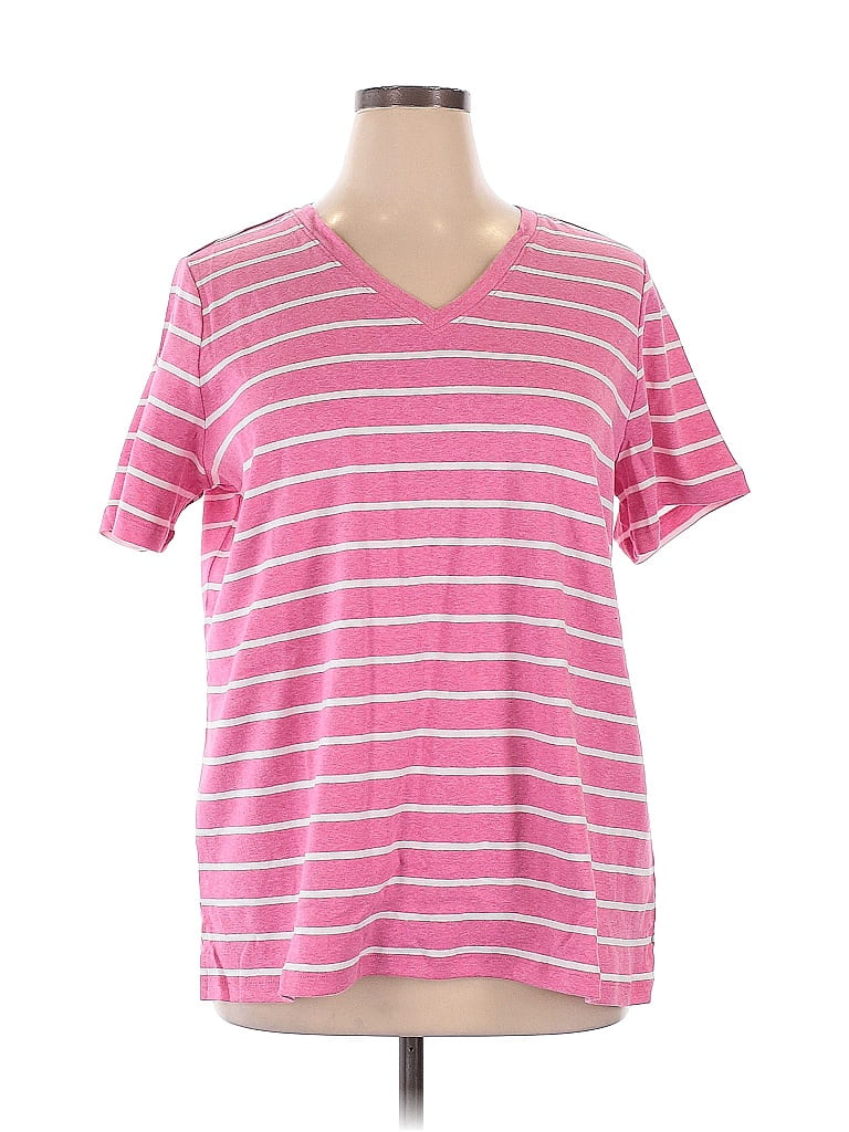 Belle By Kim Gravel 100% Cotton Stripes Pink Short Sleeve T-Shirt Size XL - photo 1