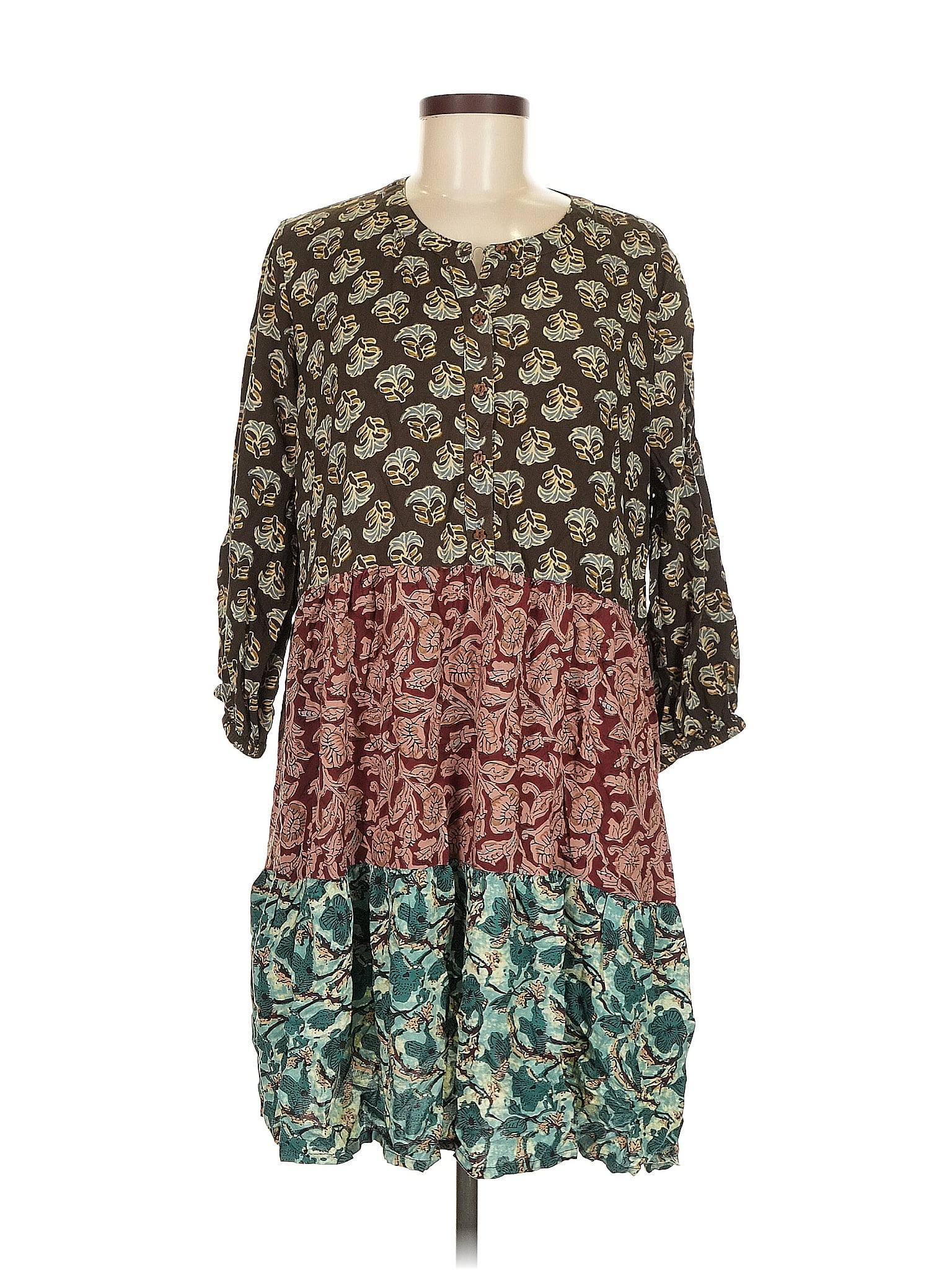 Natural Life 100% Rayon Paisley Brown Casual Dress Size M