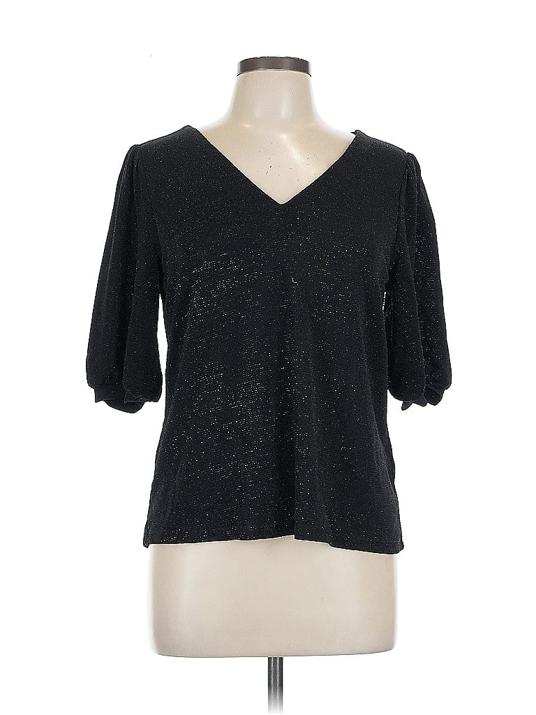 H&M Pre-owned 3/4 Sleeve Top Black V Neck Tops