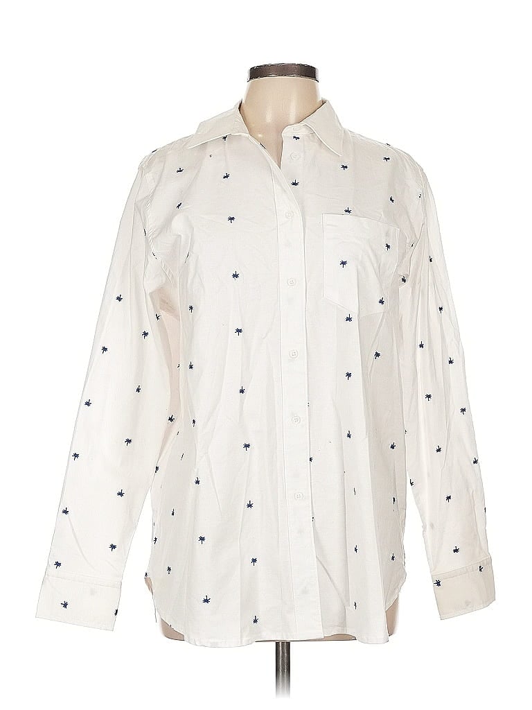Pre-owned Lands' End Long Sleeve Button Down Shirt In White