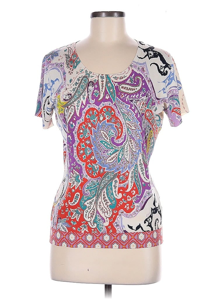 ETRO Purple Ivory Silk Pullover Sweater Size EU (IT) 46 / US 10 - photo 1