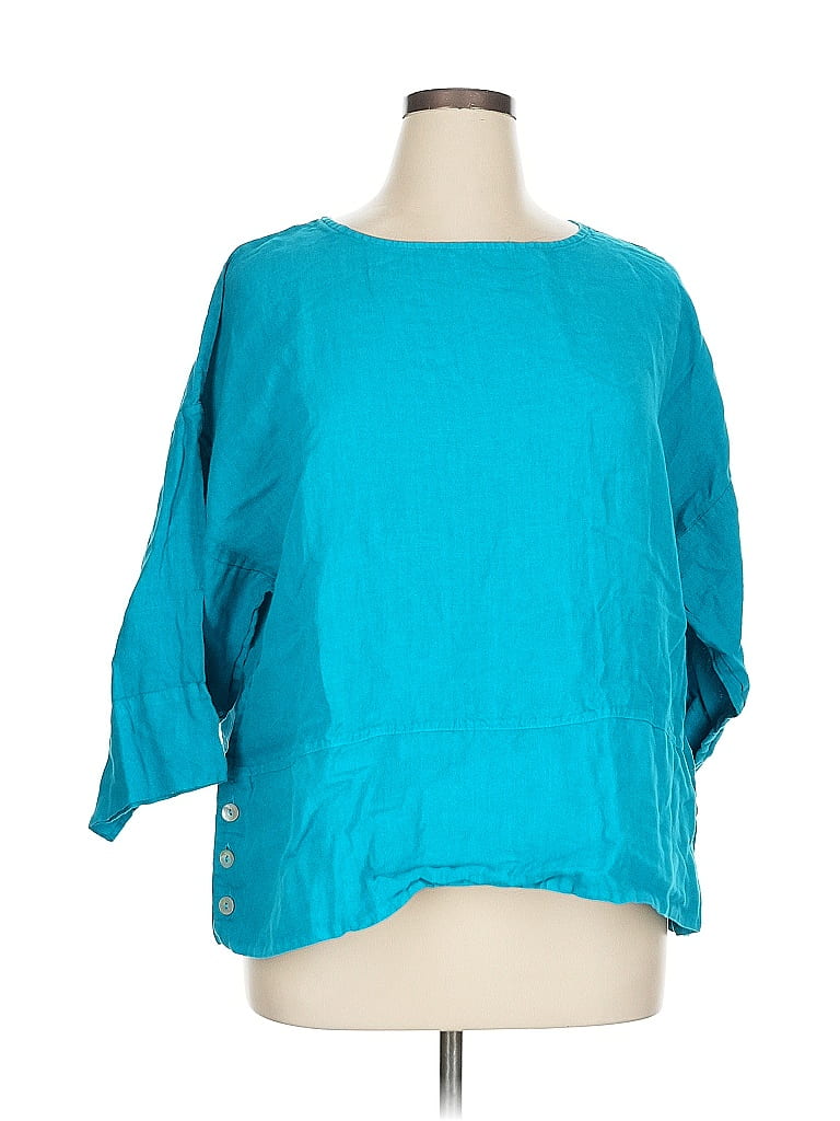 bryn WALKER 100% Linen Teal Blue 3/4 Sleeve Blouse Size 1X - photo 1