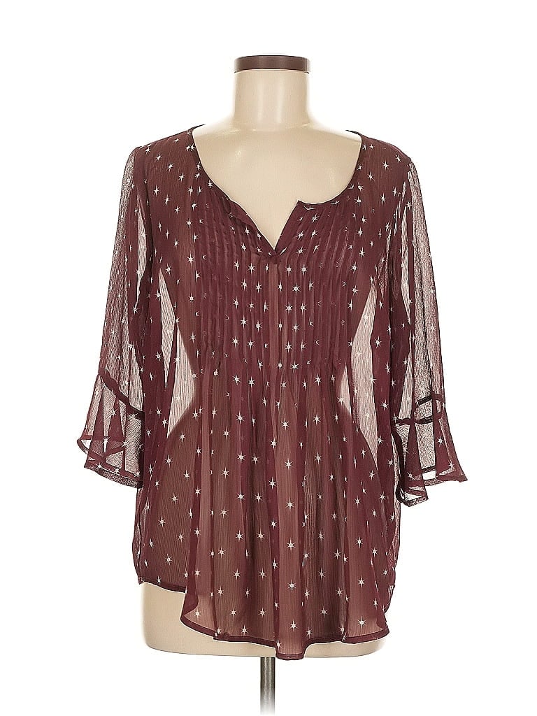 Pre-owned Torrid 3/4 Sleeve Blouse In Burgundy
