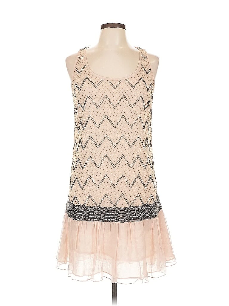 Reiss 100% Silk Chevron-herringbone Tan Cocktail Dress Size 10 - photo 1