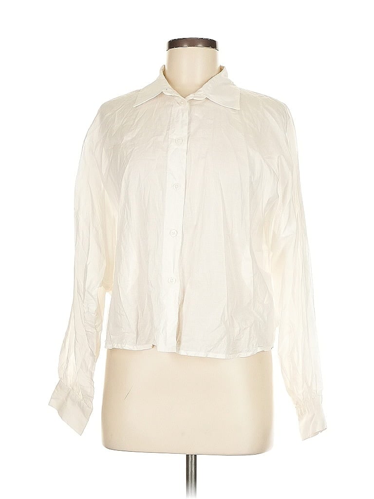 Pre-owned Banana Republic Factory Store Long Sleeve Blouse In White