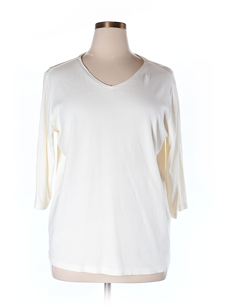 Cj Banks 100% Cotton Solid Beige 3/4 Sleeve T-Shirt Size 1X (Plus) - 69 ...