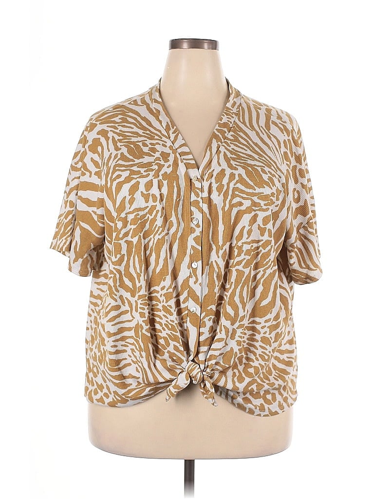 Pre-owned Molly & Isadora Short Sleeve Blouse In Brown