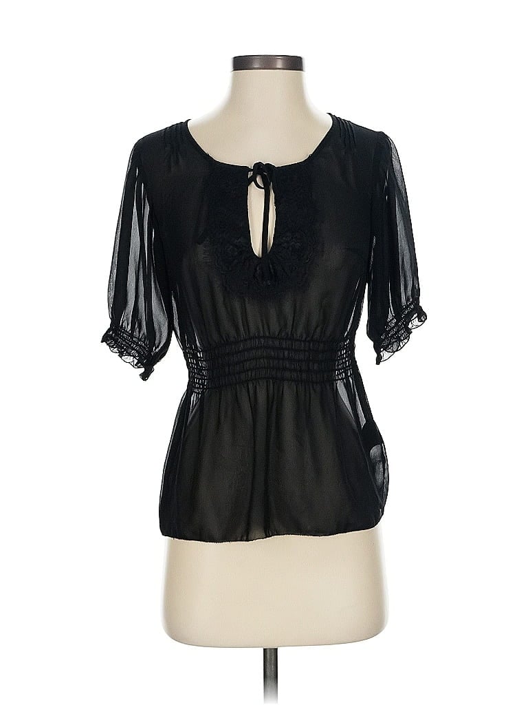 Guess Jeans 100% Polyester Black Short Sleeve Blouse Size XS - photo 1