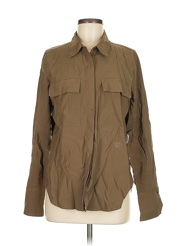 Pre-owned Good American Long Sleeve Button Down Shirt In Green